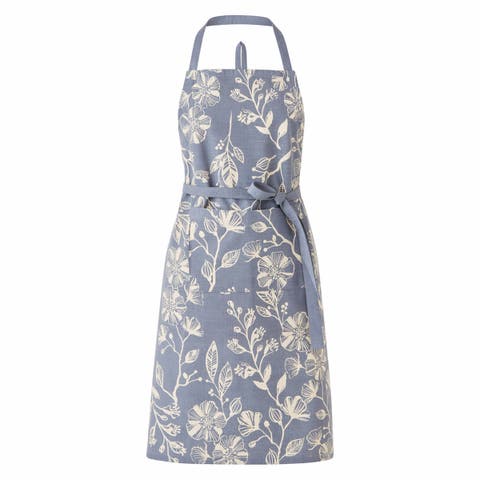 Floral Classic Apron 100% Cotton Blue Denim 35x24 in