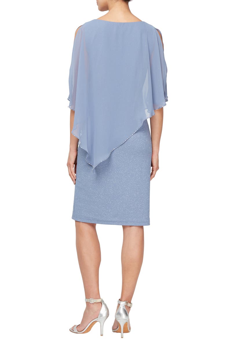 SL FASHIONS Asymmetric Popover Capelet Sparkle Cocktail Dress, Alternate, color,
