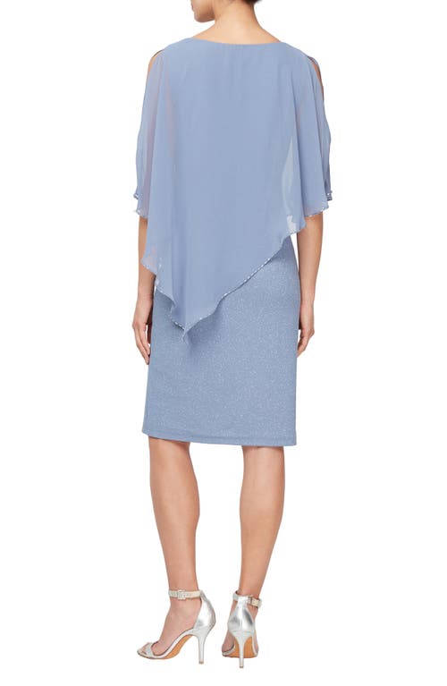 Sl Fashions Asymmetric Popover Capelet Sparkle Cocktail Dress In Periwinkle