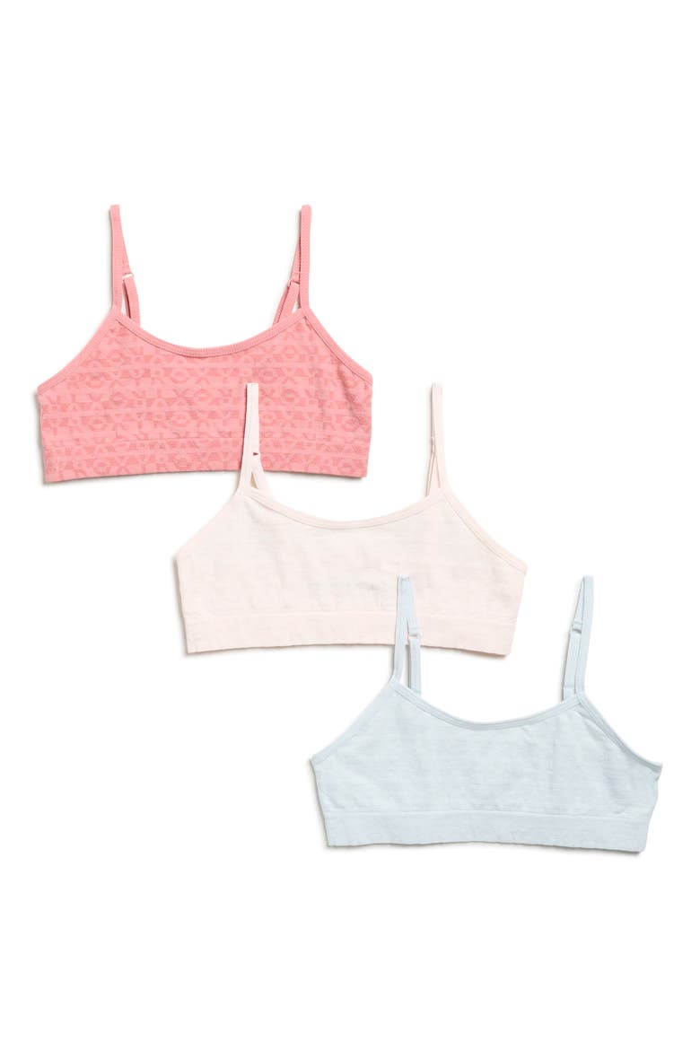 Kids' 3-Pack Seamless Bralettes, Main, color, GLACIER/ PINK/ APRICOT