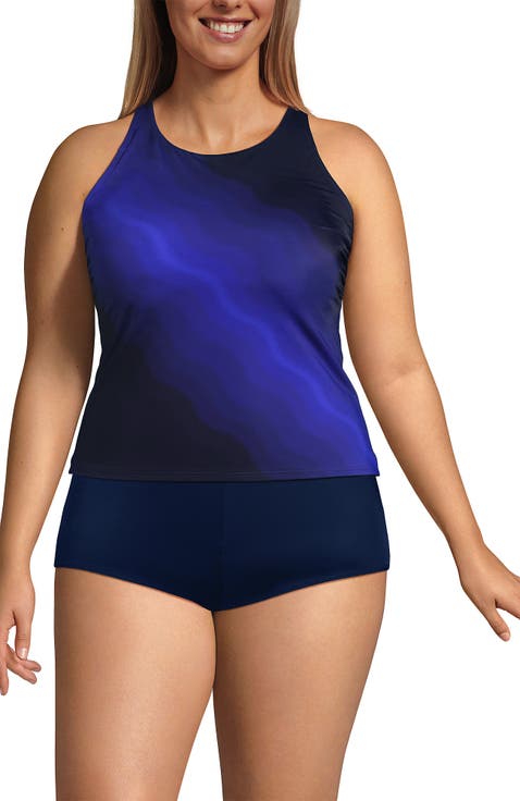 Plus Size DDD-Cup Tugless High Neck Strappy Back Tankini Top