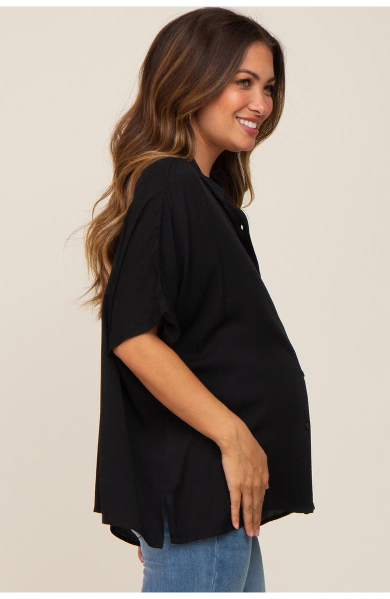 PinkBlush Button Up Dolman Short Sleeve Top, Alternate, color, Black