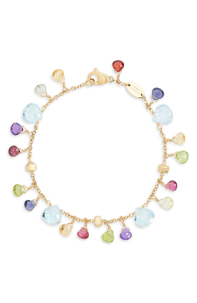 Marco Bicego Paradise Blue Topaz & Mixed Semiprecious Stones Single Strand Bracelet, Main, color, Yellow Gold