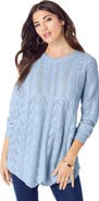 Roaman's Scallop Hem Pointelle Sweater