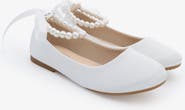 Kailee P Harper Satin Flower Girl Flats with All Pearls Ankle Strap