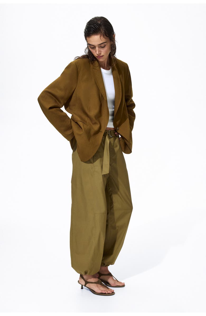 H&M Linen-blend Blazer, Alternate, color, Dark Khaki Green