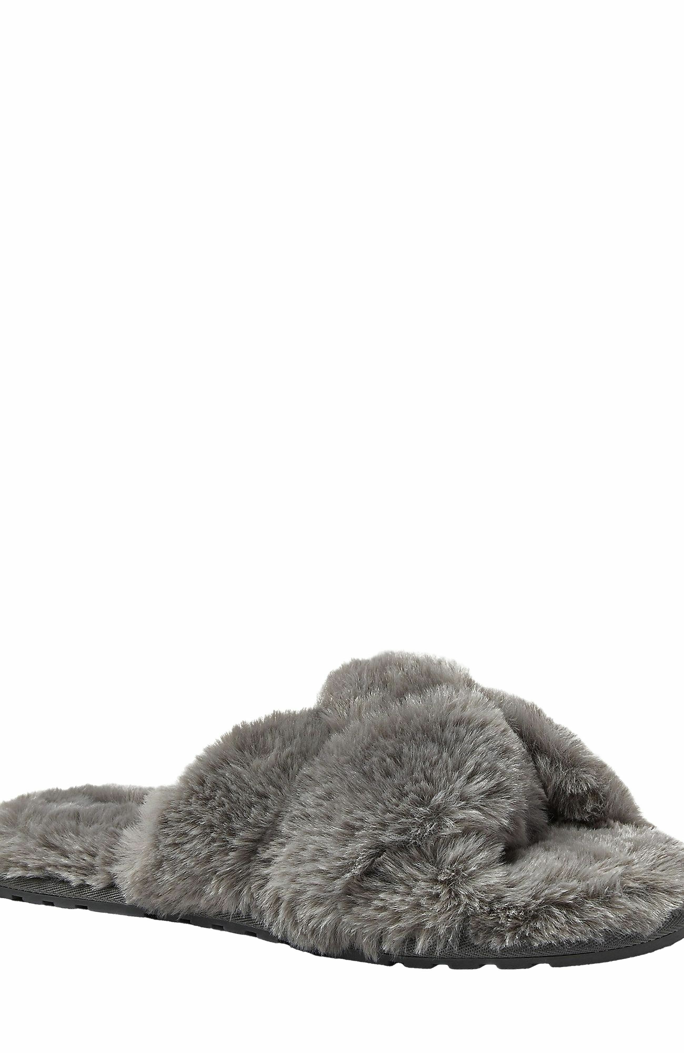 Lands' End Fluffy Slide House Slippers, Alternate, color, Dark Gray
