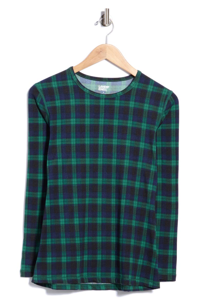 Plaid Crewneck Long Sleeve Top, Alternate, color, RICH CLOVER NAVY PLAID