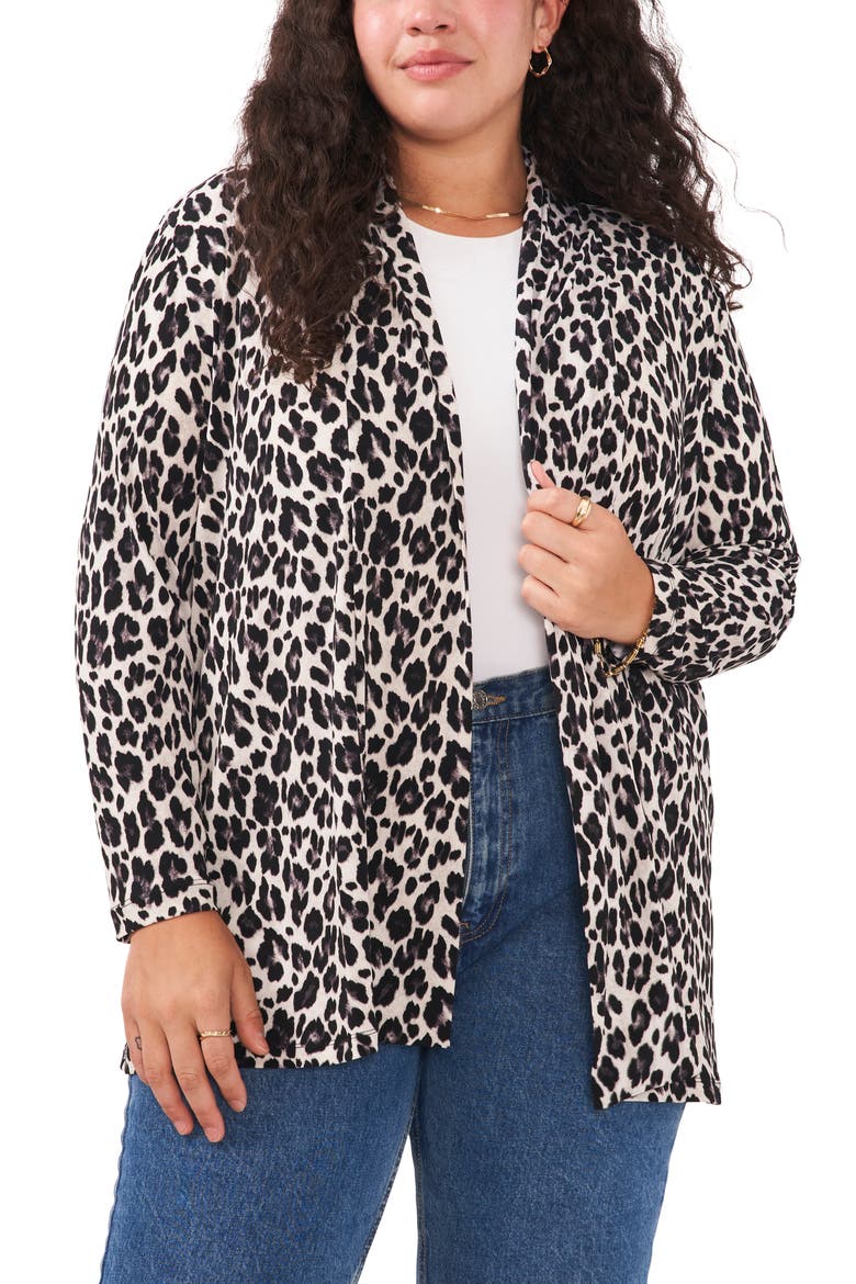 Leopard Open Front Knit Cardigan, Main, color, DARK PEWTER