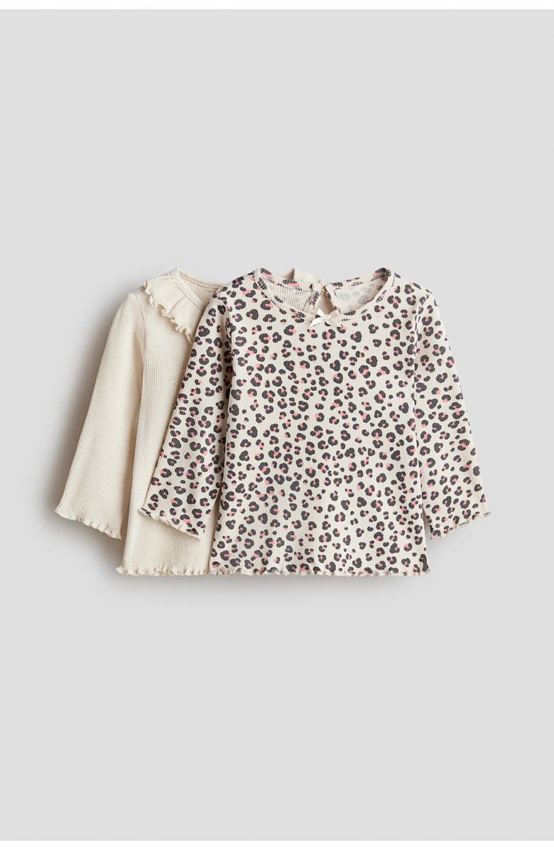 H&M 2-pack Cotton Tops, Main, color, Light Beige/Leopard Print