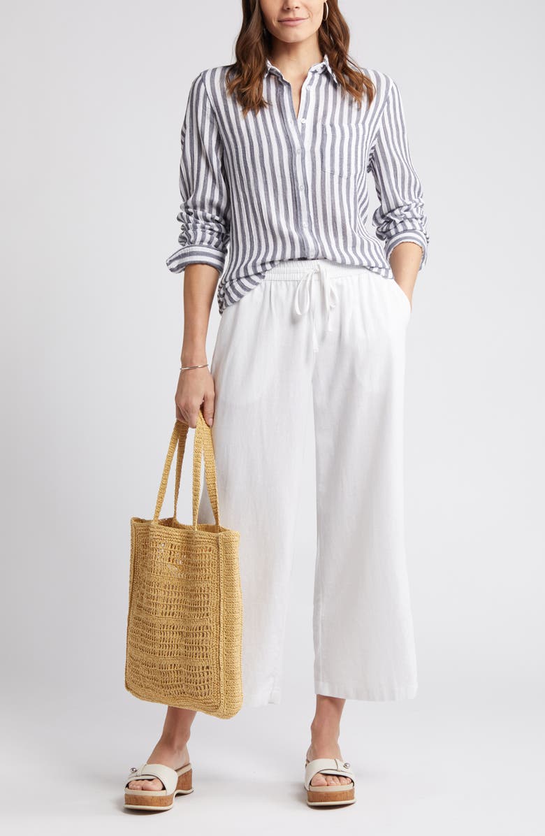 Caslon<sup>®</sup> Drawstring Wide Leg Linen Blend Pants, Main, color, White