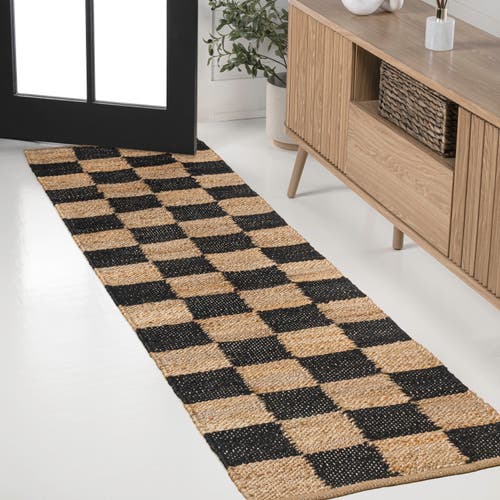 Jonathan Y Theo Modern Farmhouse Woven Jute Checkerboard Area Rug In Black