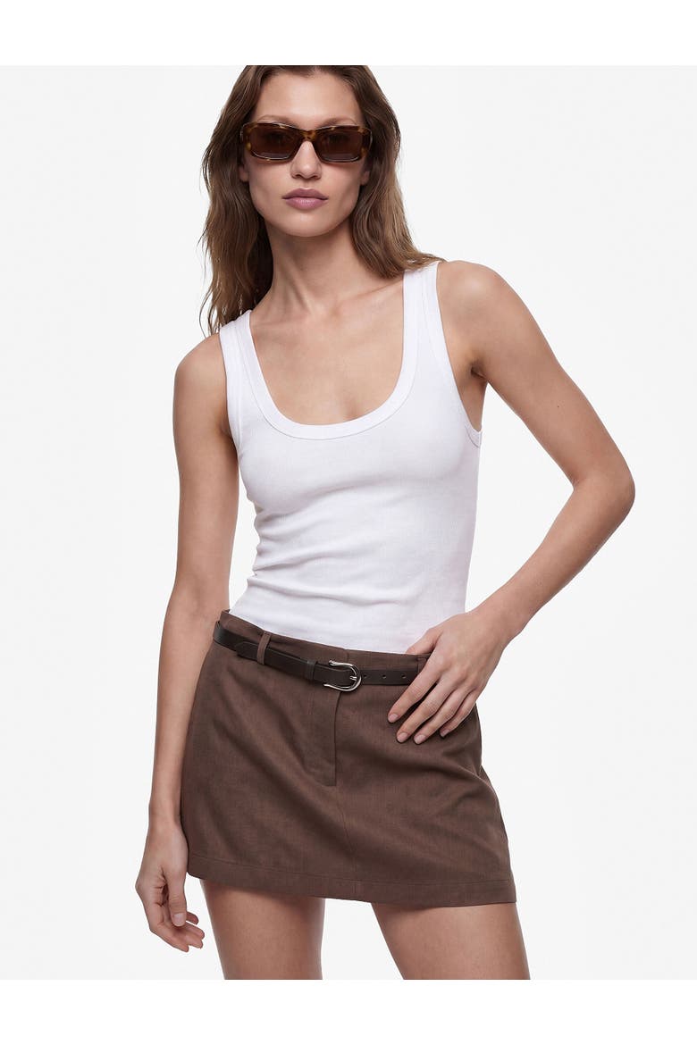 A-Line Belted Mini Linen kort, Alternate, color, BROWN