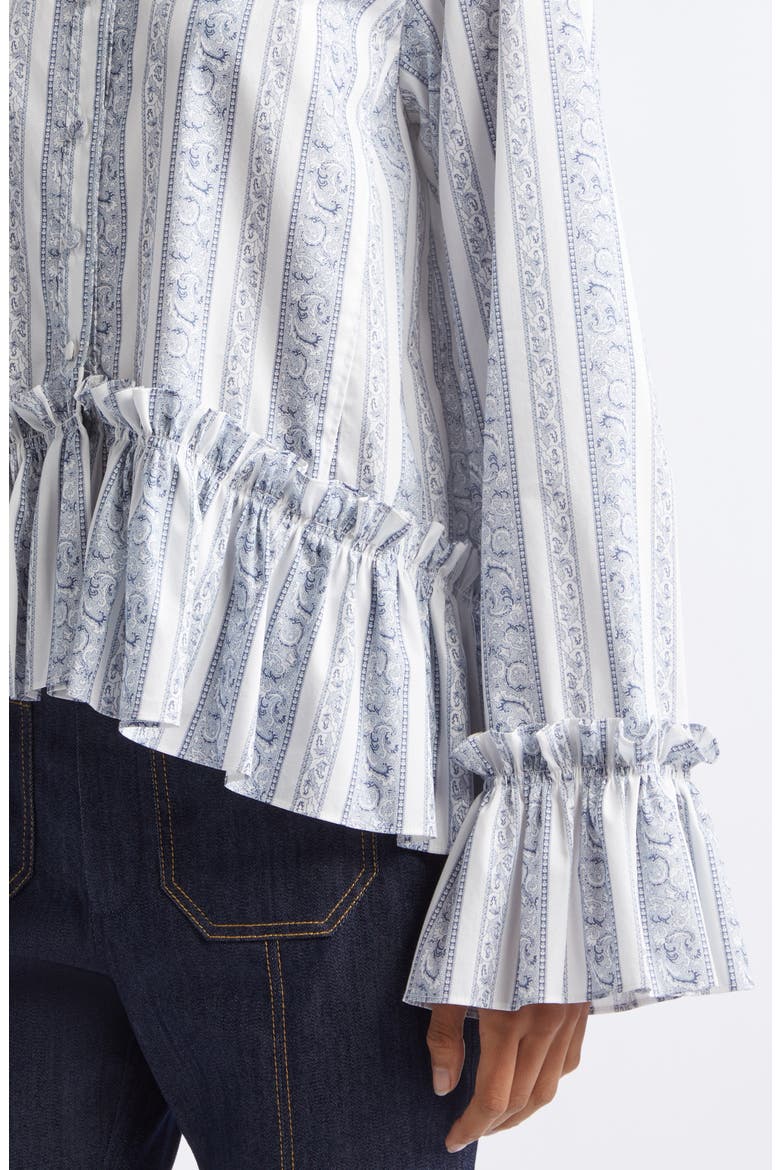 Daxel Striped Peplum Shirt, Alternate, color, IVORY/ MARINE BLUE