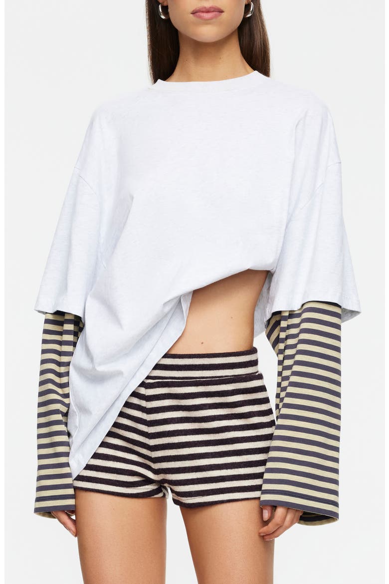 Bottega Layered Long Sleeve Cotton Tunic Top, Main, color, BEIGE STRIPE