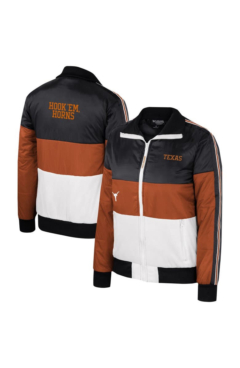 THE WILD COLLECTIVE Women's The Wild Collective Texas Orange Texas Longhorns Color-Block Puffer Full-Zip Jacket, Main, color, Burnt Orange