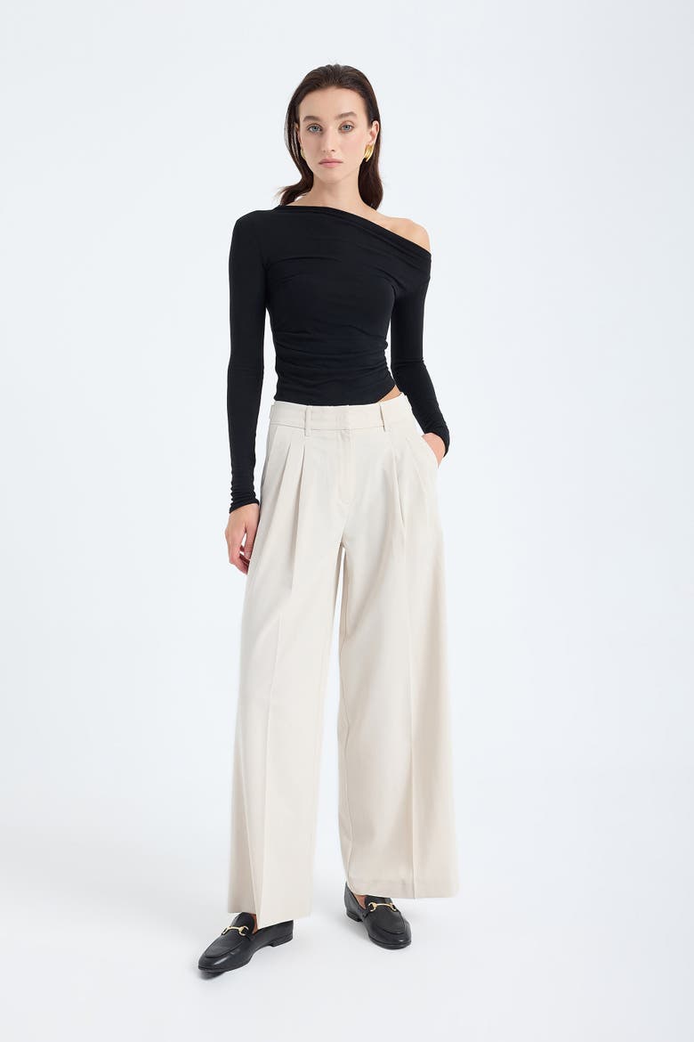 Liora Double-Pleated High-Waist Palazzo Trousers, Main, color, Stone