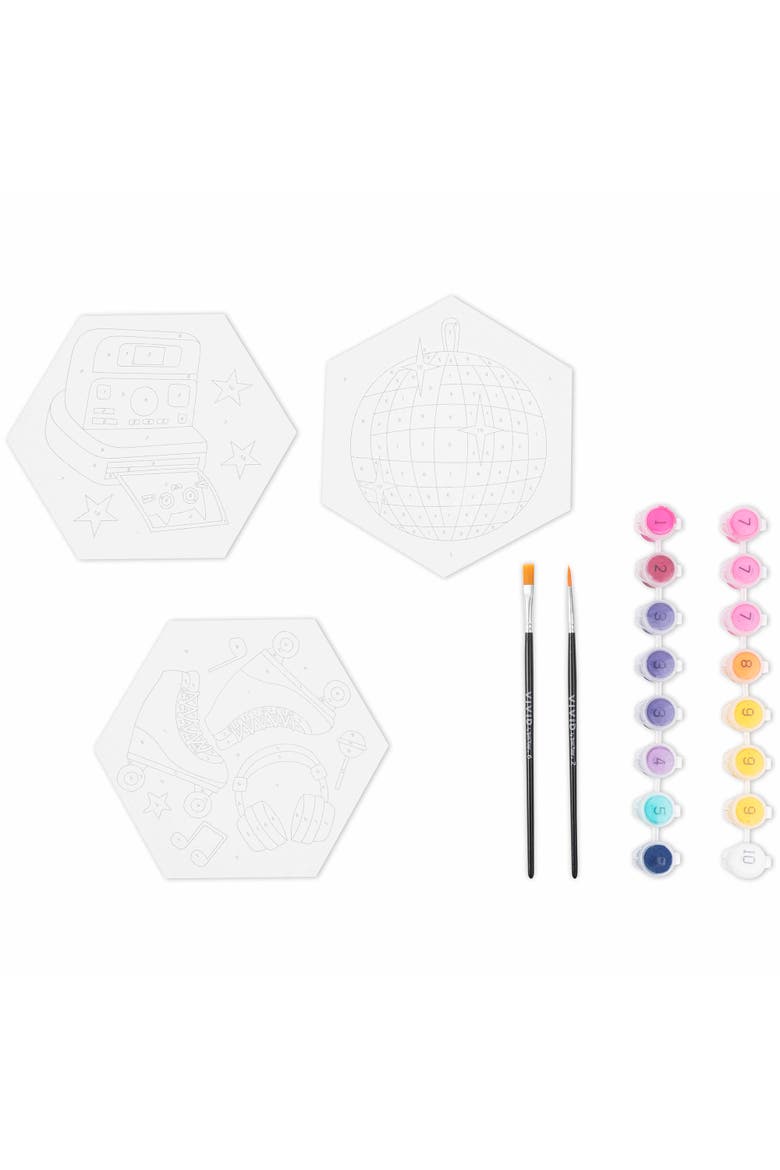 Acrylic Mini Paint By Number Kit, Retro 70's, Hexagon 6 x 6 Inches, Alternate, color, Multicolored