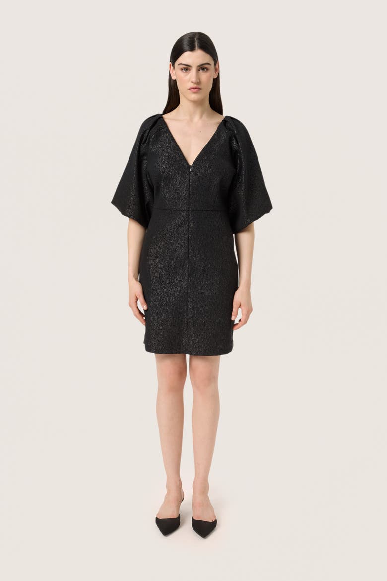 SLCahlina Metallic V-neck Mini Dress, Alternate, color, Gun Metal