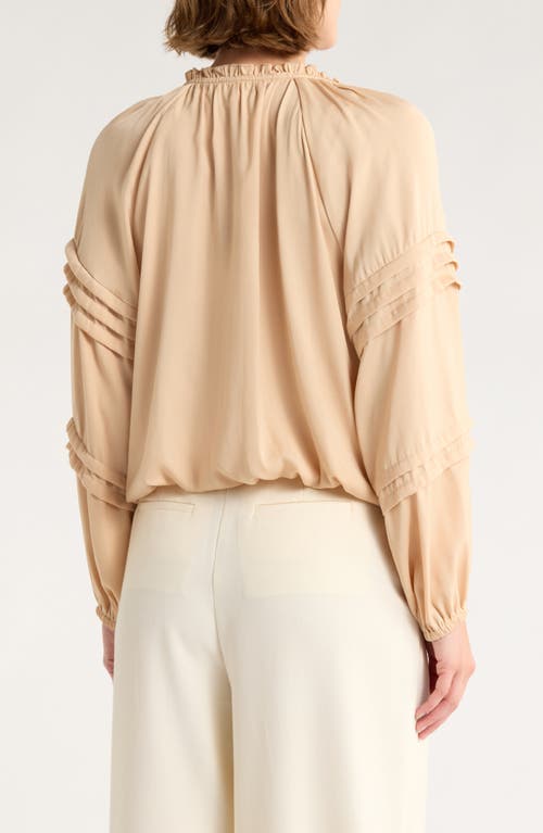 Dr2 By Daniel Rainn Long Sleeve Tie Front Satin Top In Gold