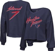 Majestic Threads Women's Majestic Threads C.J. Stroud Navy Houston Texans Name & Number Script Off-Shoulder Cropped Long Sleeve T-Shirt