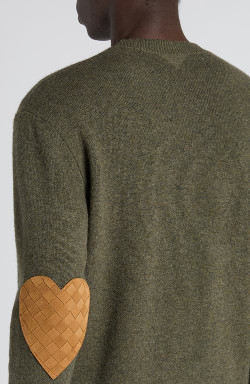 Bottega Veneta Classic Cashmere Blend Sweater With Intrecciato Suede Hearts In Green