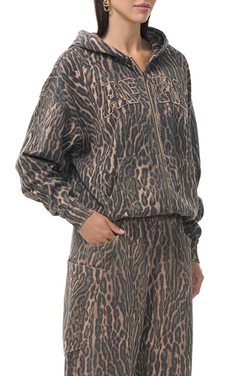 AFRM Cameron Cotton Zip Hoodie, Main, color, Olive Leopard