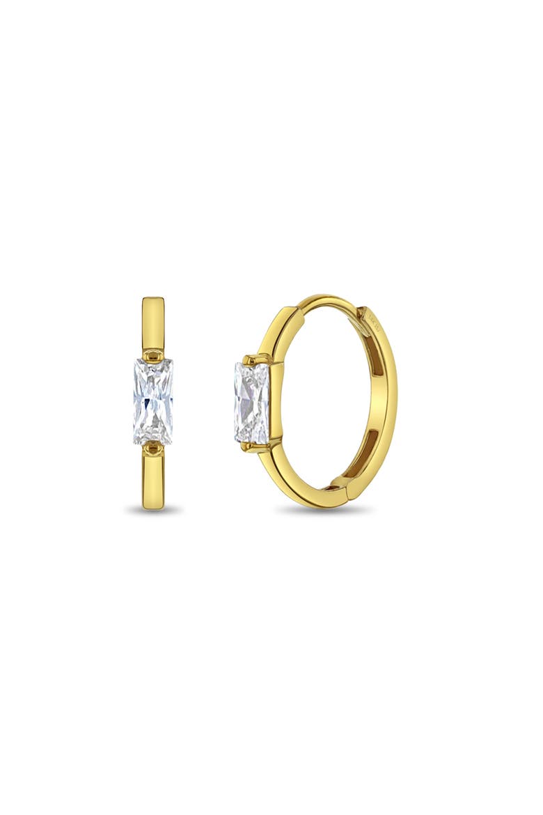 14k Baguette Cut Huggie Earrings, Main, color, Gold