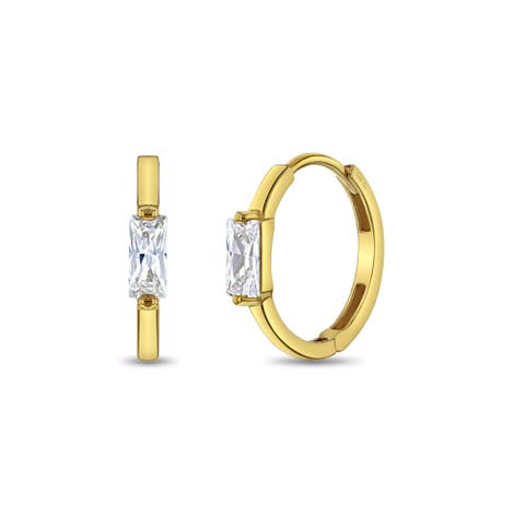 14k Baguette Cut Huggie Earrings
