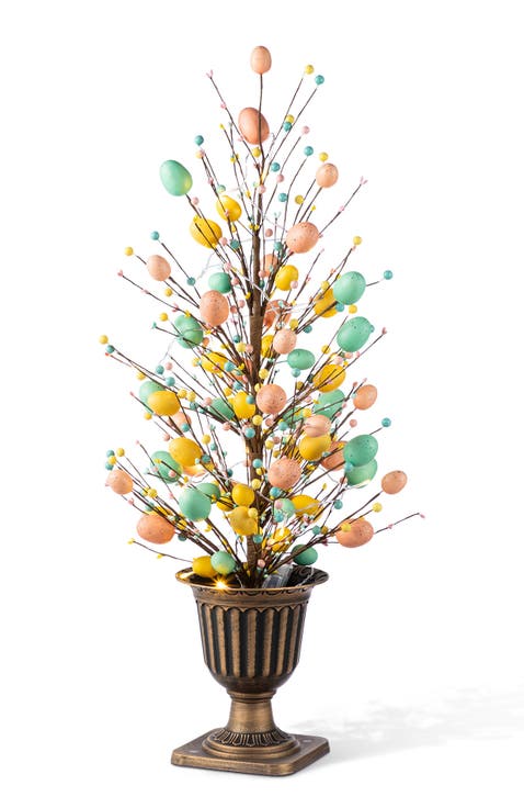 3FT Easter Egg & Flower/ Berry Urn Porch Tree with 20 Warm White Lights & Timer