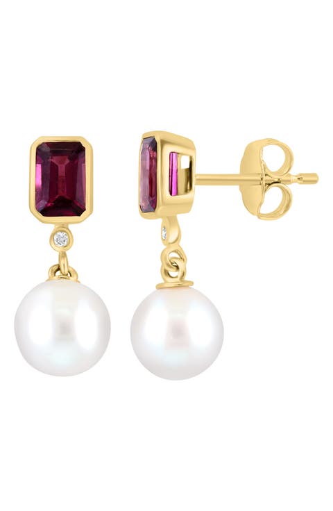 Gemstone & 7-8mm Freshwater Pearl Drop Earrings
