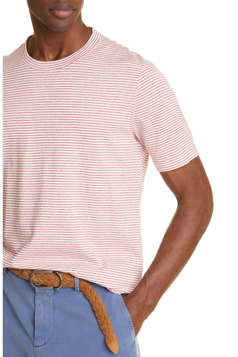 Stripe Cotton & Linen T-Shirt, Alternate, color, C002 WHITE ORANGE