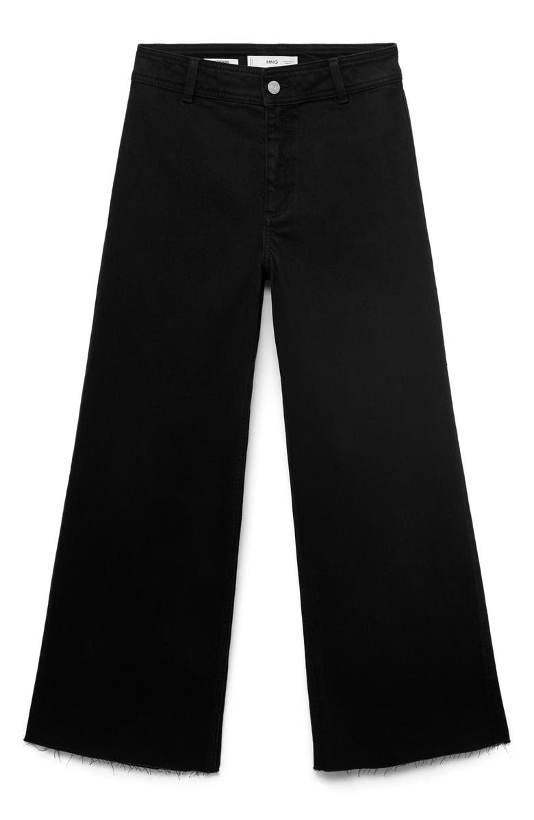 MANGO Catherin Frayed High Waist Wide Leg Culotte Jeans, Alternate, color, Black Denim