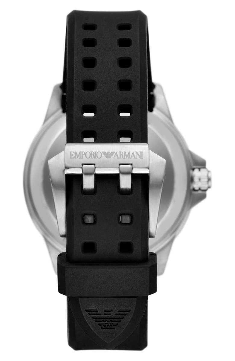 Emporio Armani Sea Explorer Silicone Strap Automatic Diving Watch, 42.5mm, Alternate, color, Silver