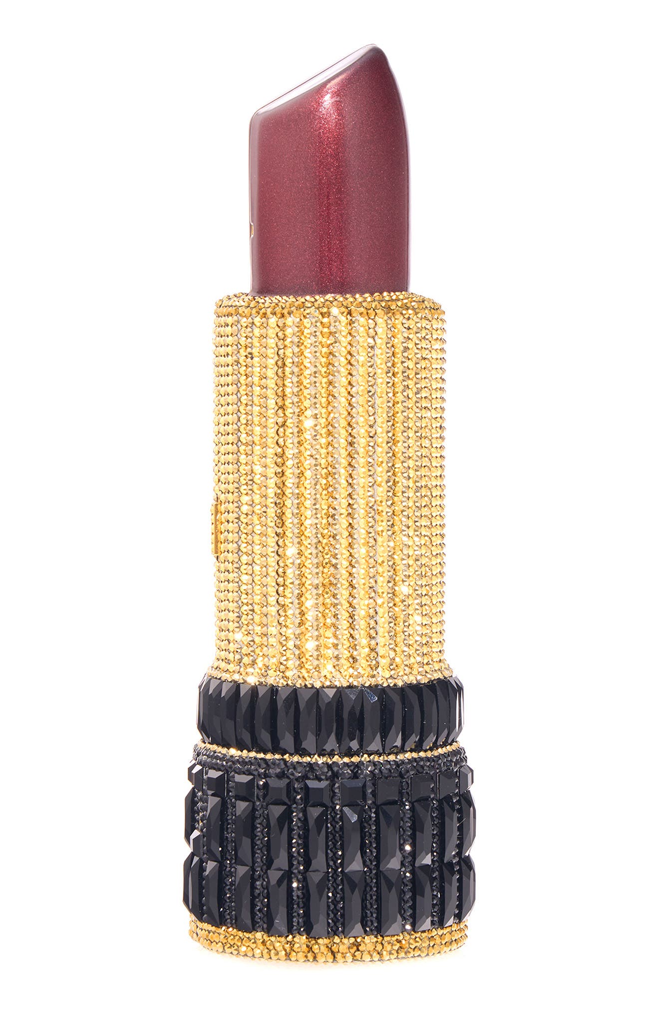 JUDITH LEIBER COUTURE Lipstick Crystal Embellished Clutch, Main, color, Silver Jet Multi