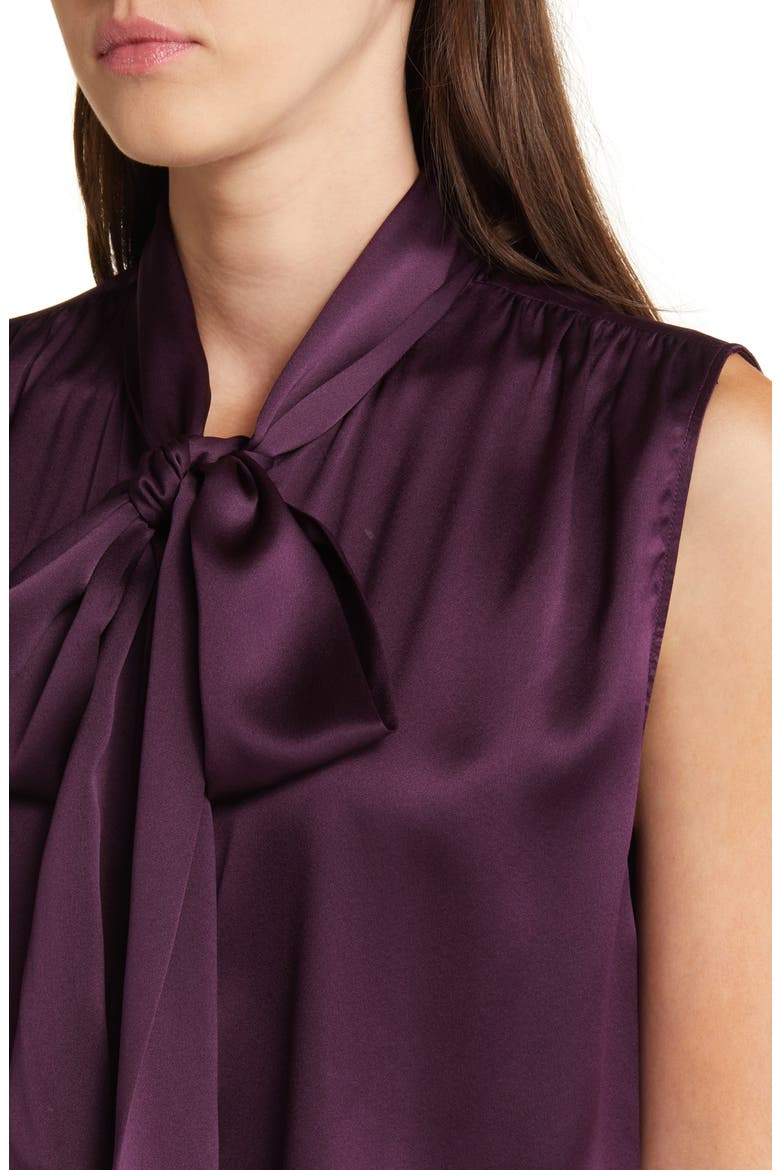 Femme Tie Neck Silk Blouse, Alternate, color, PLUM