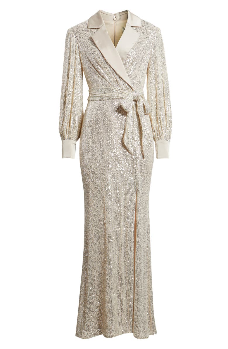 Eliza J Sequin Long Sleeve Shirtdress Gown, Alternate, color,