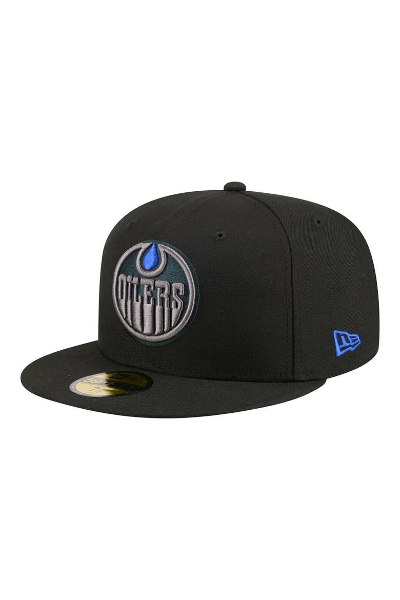 Men's New Era Black Edmonton Oilers Color Pop 59FIFTY Fitted Hat, Main, color, Black