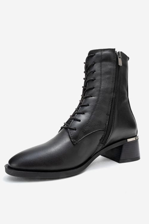 Forever & Always Shoes Avia Leather Block Heel Boot In Black