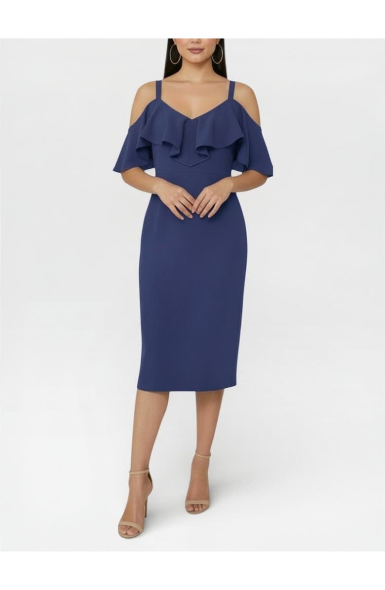 RACHEL Rachel Roy Marcella Off the Shoulder Ruffle Midi Dress, Main, color, True Navy