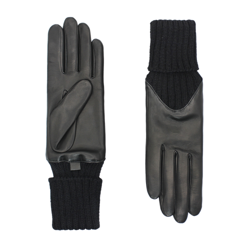 Agnelle Cecilia Leather Gloves With Knitted Cuff In Black