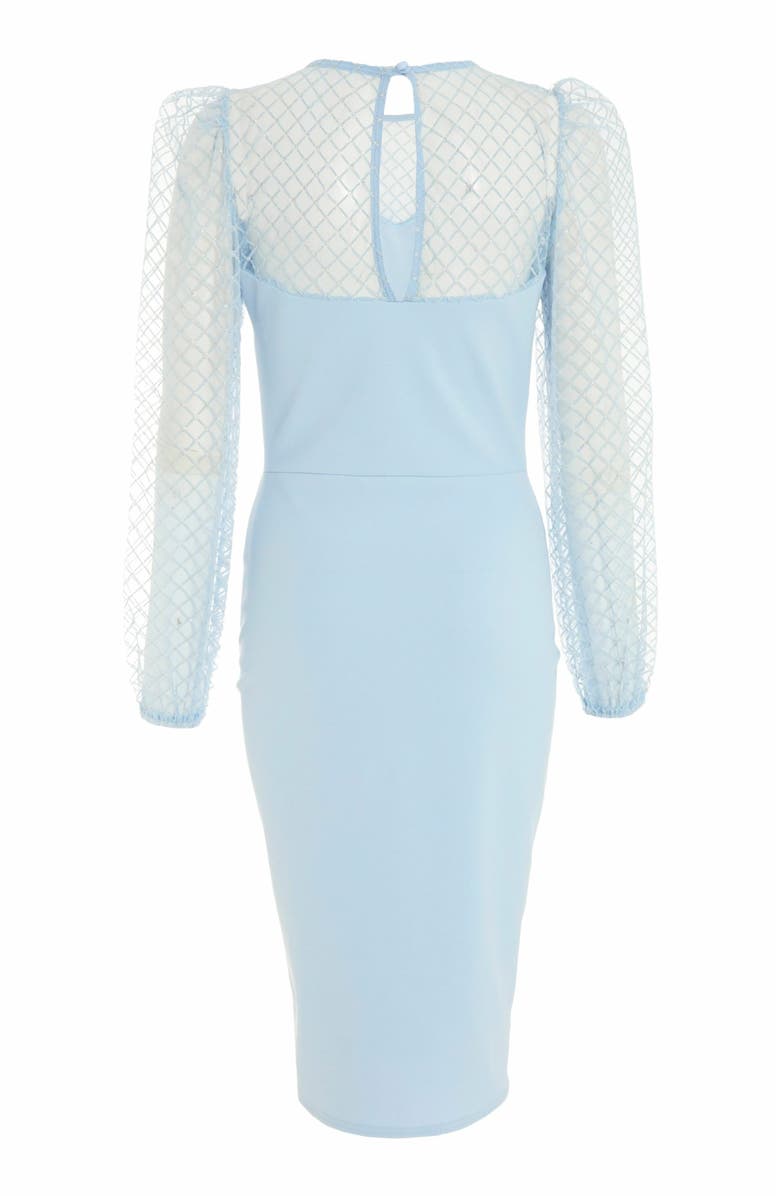 QUIZ Scuba Crepe/Mesh Sweetheart Midi Dress, Alternate, color, 