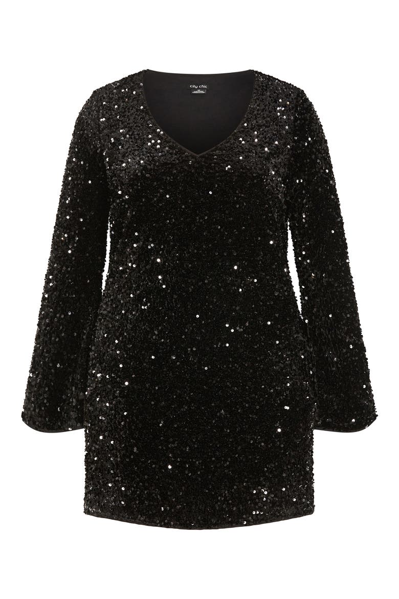 Paislee Sequin Long Sleeve Dress, Alternate, color, BLACK