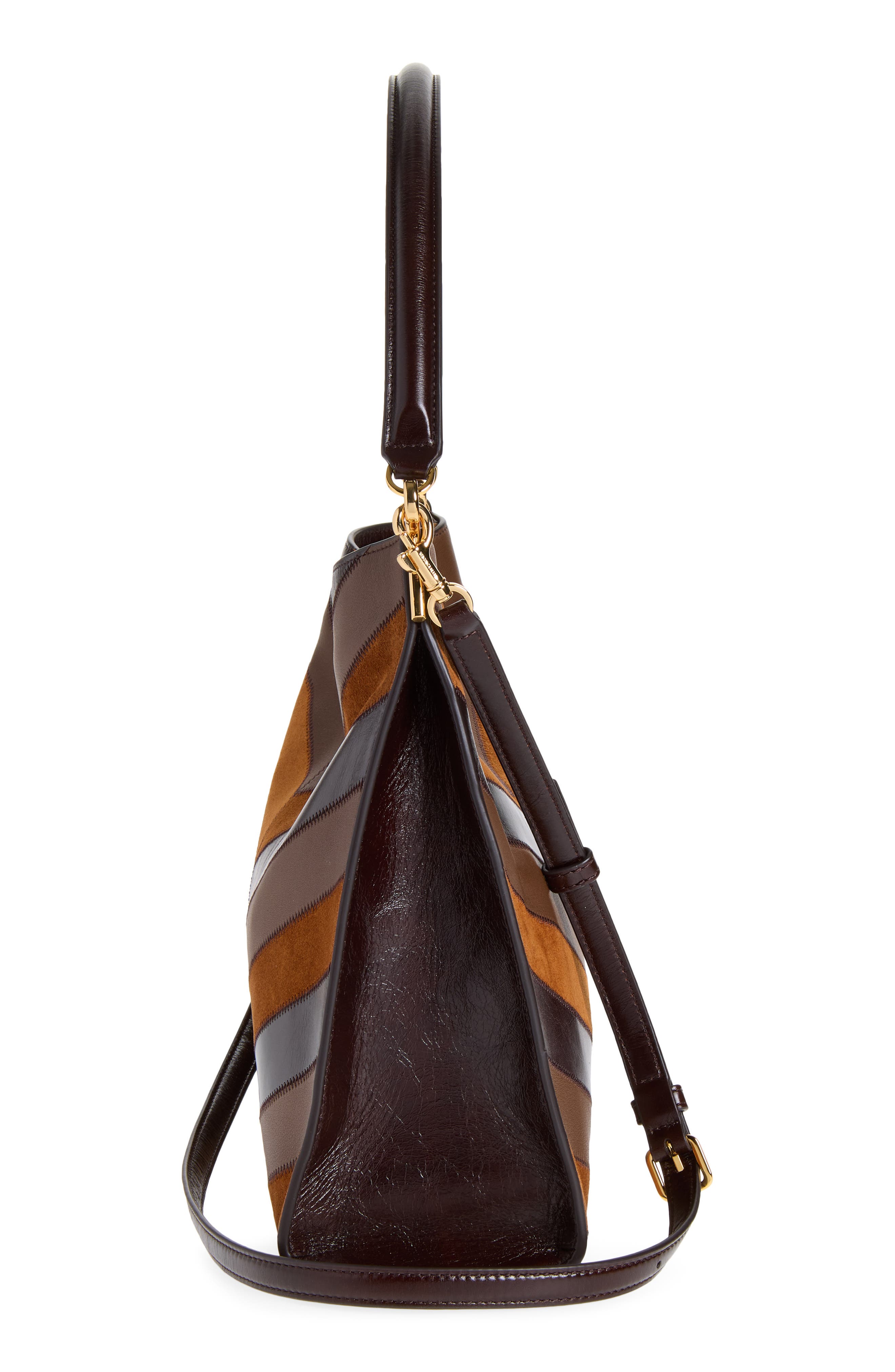 Vida Chevron Leather Shoulder Bag, Alternate, color, TOBACCO MULTI