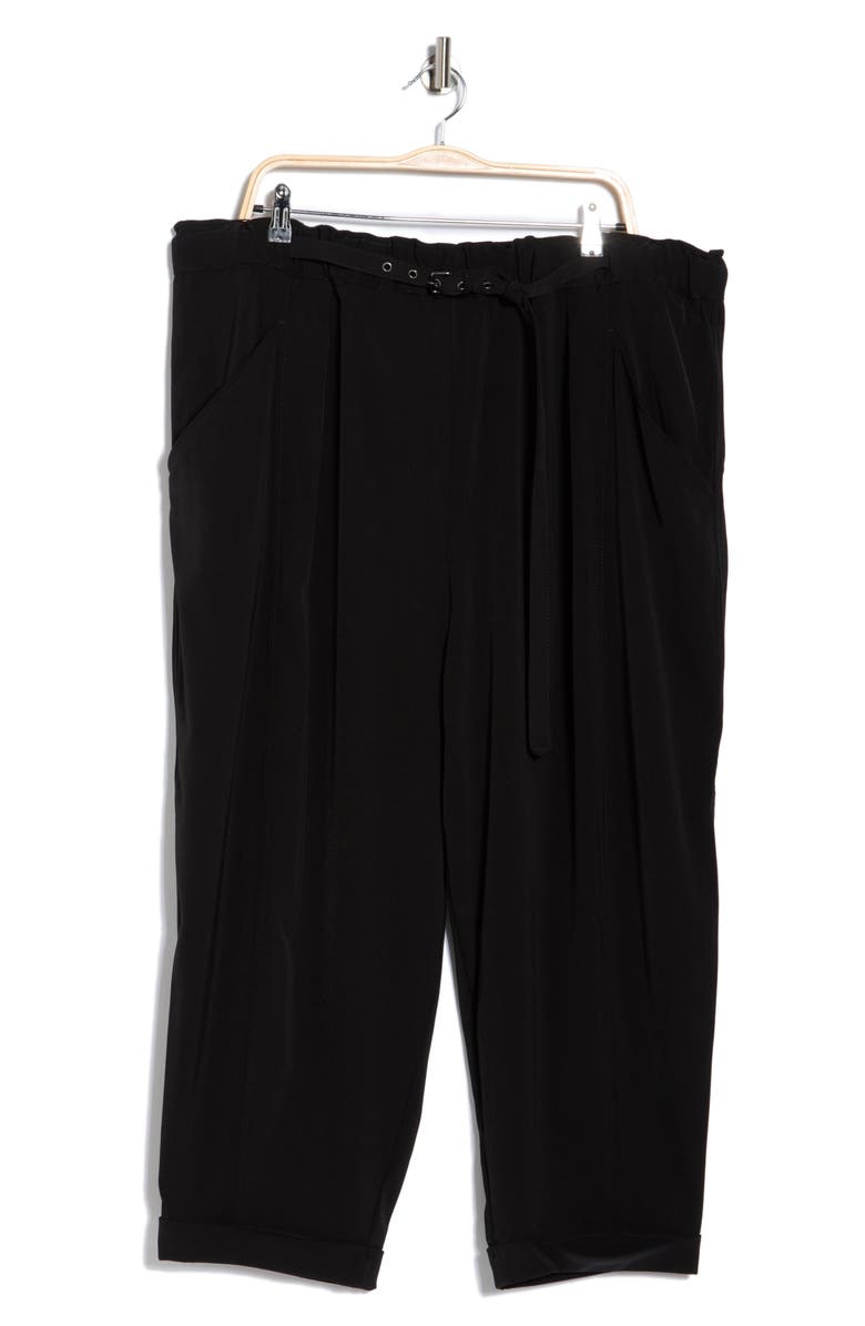 MAX STUDIO Belted Twill Crop Barrel Leg Pants, Alternate, color, Black
