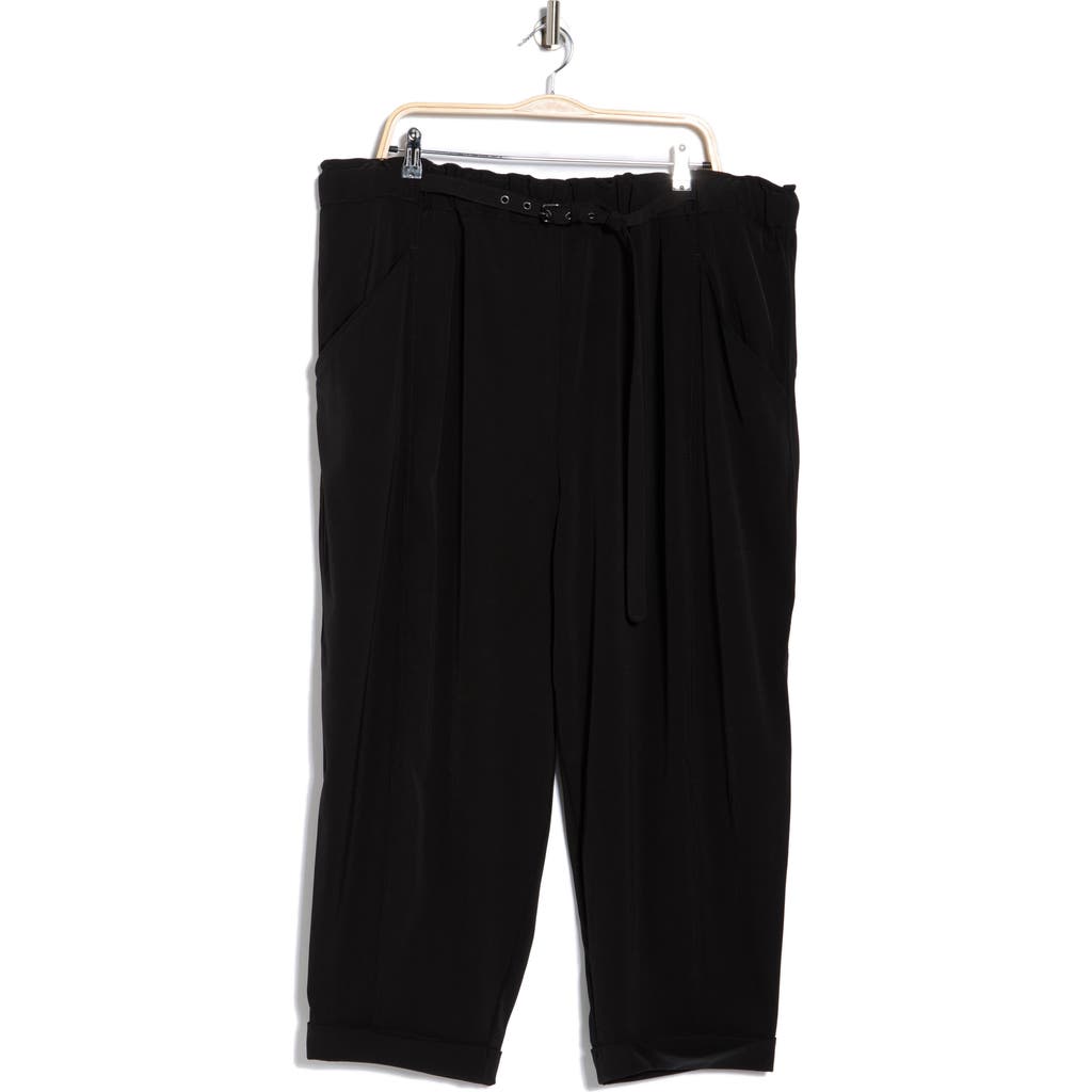 Max Studio Belted Twill Crop Barrel Leg Pants In Black