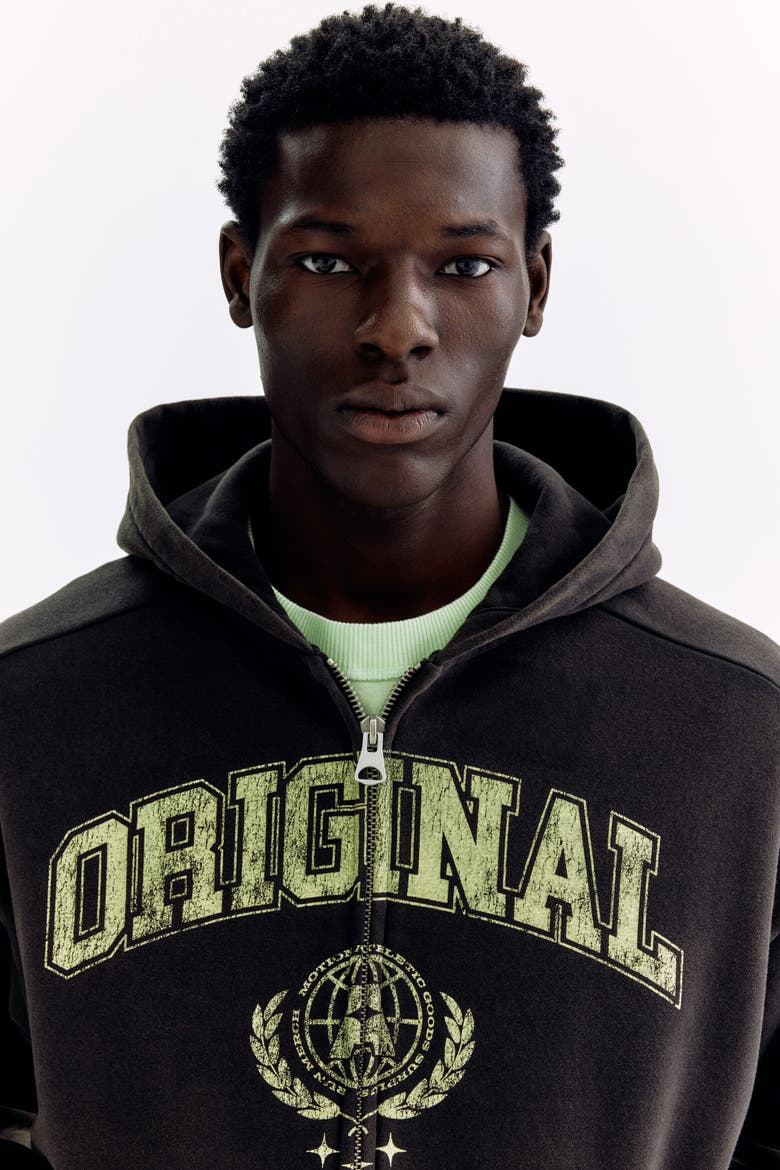 Oversized Fit Printed Zip-through Hoodie, Main, color, Black/Original