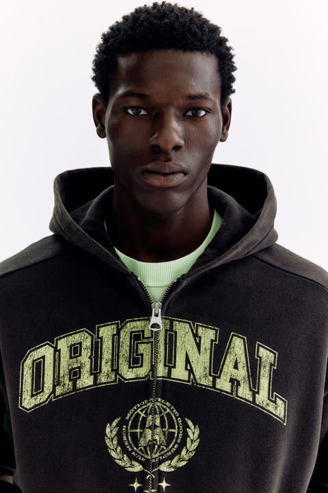 Oversized Fit Printed Zip-through Hoodie