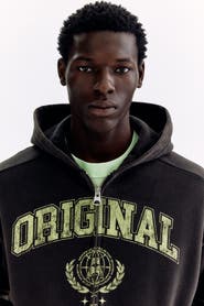 H&M Oversized Fit Printed Zip-through Hoodie