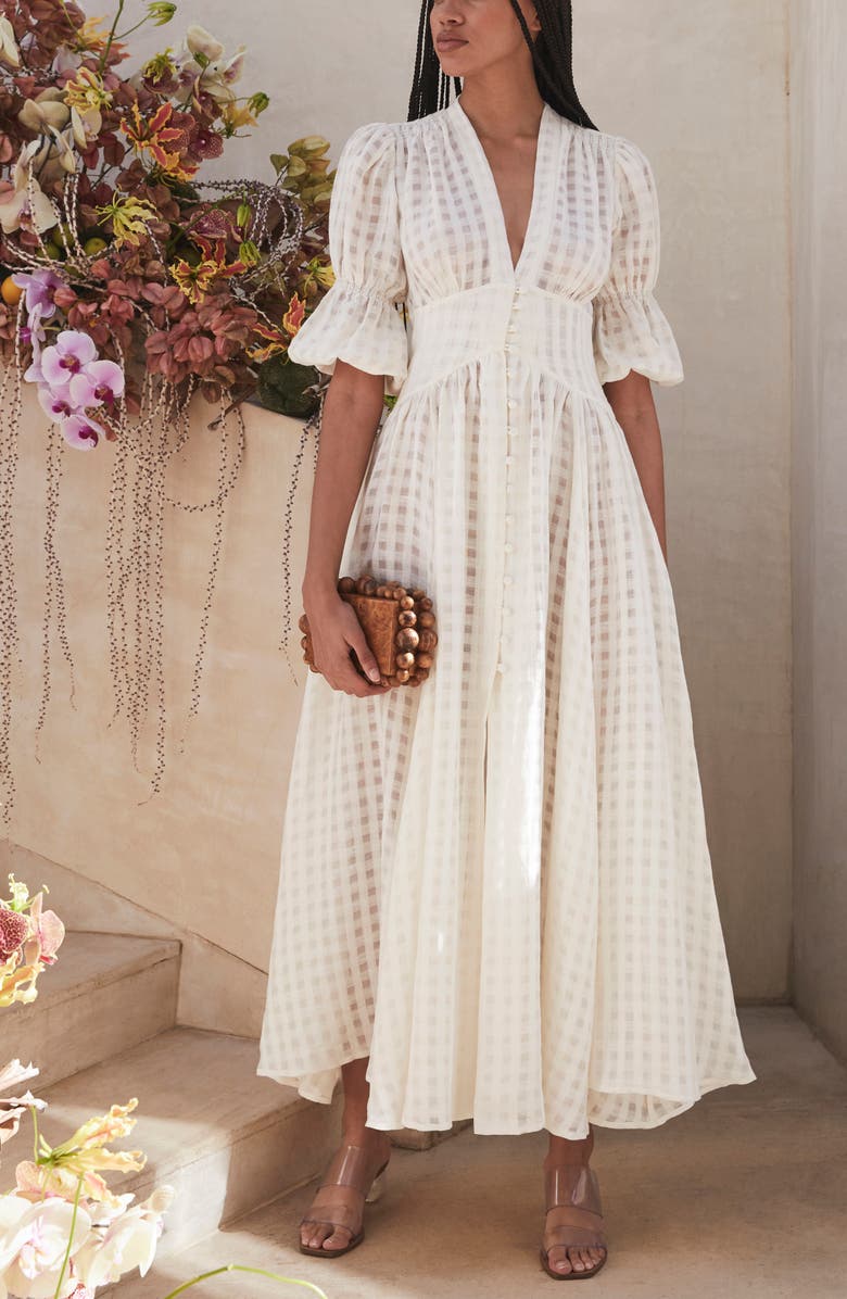 Cult Gaia Willow Gingham Linen Maxi Dress, Main, color, 